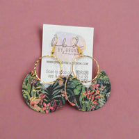 ERIN - Leather Earrings || <BR> TROPICAL PALMS (LEATHER ON CORK)